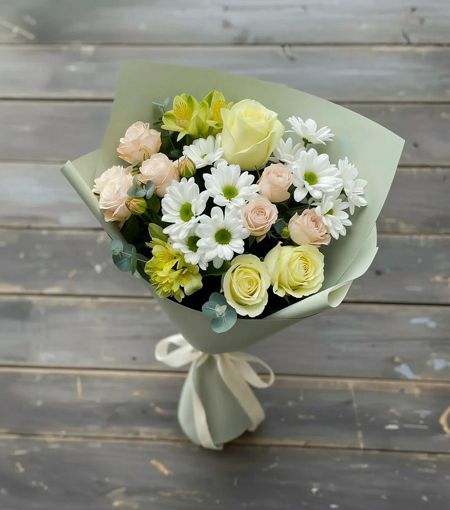 Букет цветов из: Альстромерии, Розы и Хризантемы в Михнево