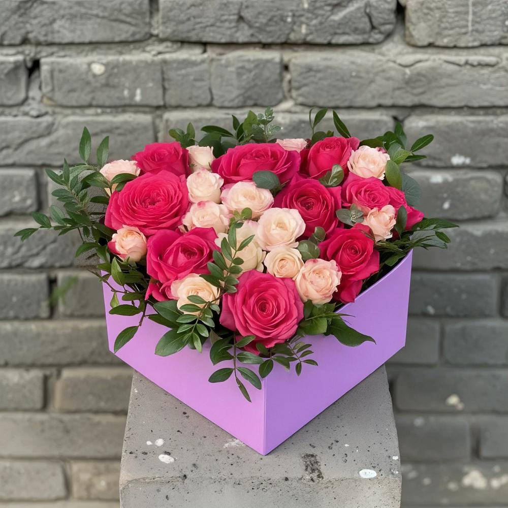 Цветочная композиция из Розы в коробке в Михнево