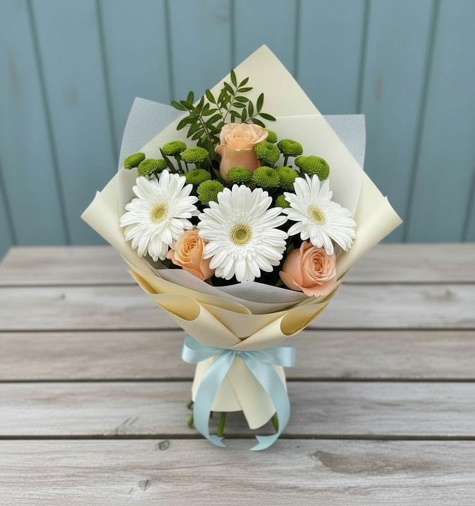 Букет цветов из: Герберы, Розы и Хризантемы в Михнево