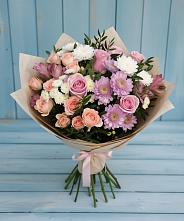 Букет цветов из:  Хризантемы, Розы и Альстромерии в Михнево